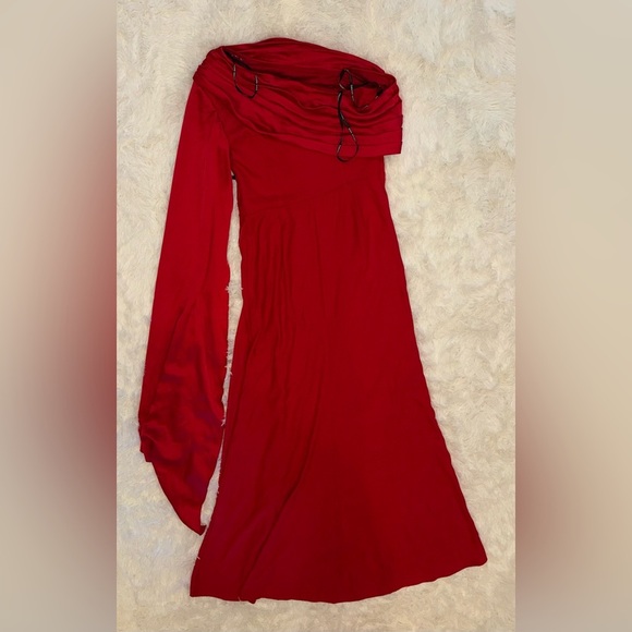 NWOT Tadashi Shoji Ember One-Shoulder Draped Gown lava red Sz 16 - Picture 4 of 8